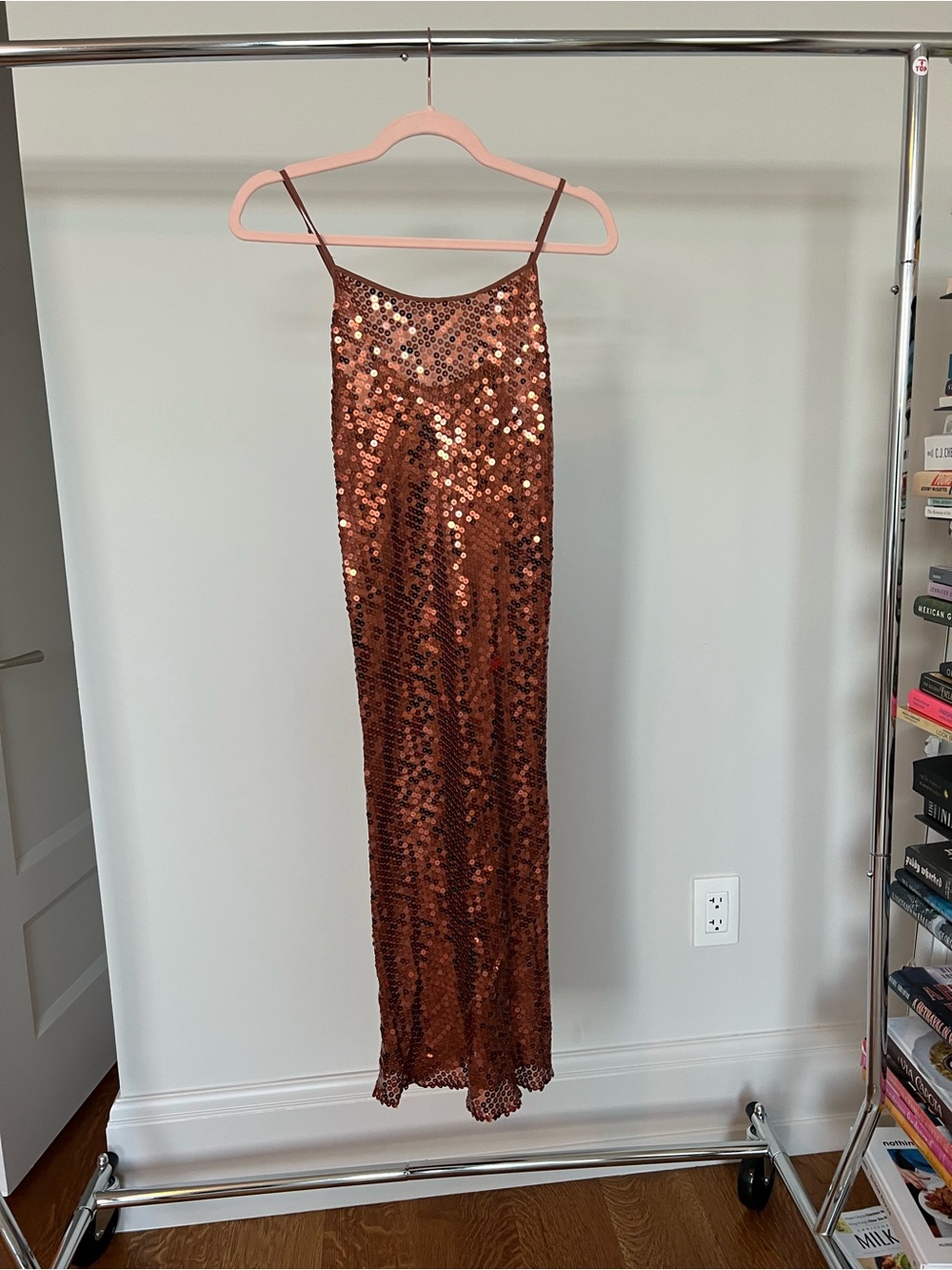 Rozae Nichols Copper Sequin Slip Dress